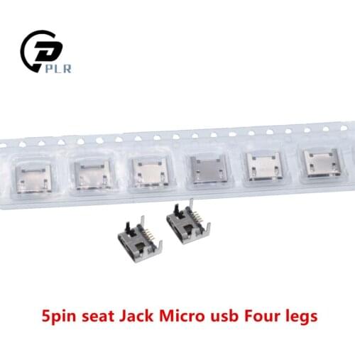 10pcs Micro USB connector 5pin seat Jack Micro usb Four legs 5P Inserting plate seat Mini usb connector