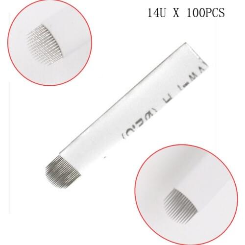 100pcs white wrapper 14U/pin shape manual micro needle blades for eyebrow/lip/eyeliner tattoo