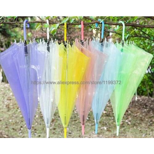 100PCS Transparent Umbrellas Clear PVC Umbrellas Long Handle Rainproof Umbrella Free Shipping