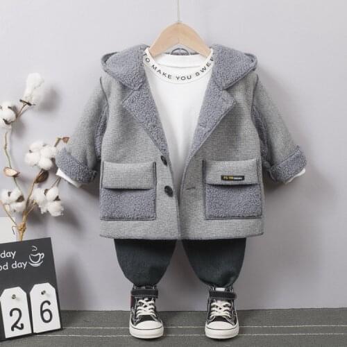 2020 childrens autumn and winter clothes positive lamb velvet coat boys hooded jacket British middle and small children handsom