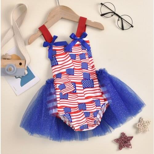 2021-04-09 Lioraitiin 0-24M Newborn Infant Baby Girl Independence Day Romper Sleeveless Lace Pathwork Skirt Jumpsuit