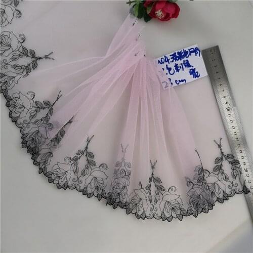 4Meters Mesh Embroidery Lace Trim Pink Tulle Rose Flower Fabric Handmade DIY Needlework Sewing Doll Dress Clothing Material 23cm