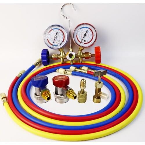 Air Conditioning Refrigerant Diagnostic Gauge AC Diagnostic Manifold Gauge Set 1.5M Hose Fluorine Manifold Table Gauge Tester