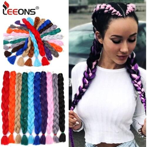 Leeons Long Crochet braiding Hair 165g Xpression Jumbo Braid Hair Pure Color Blue Purple Pink Grey Synthetic Hair For Braids
