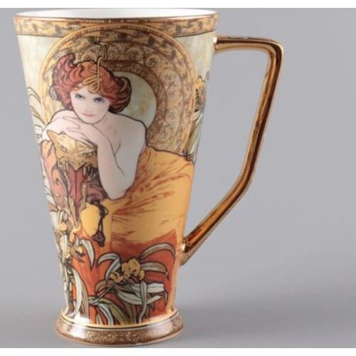 ENERGE SPRING European Style Bone China Cup 570ML Tall Mug Vintage Ceramic Coffee Cup With Spoon Office Tea Cup Couple Gift Cup