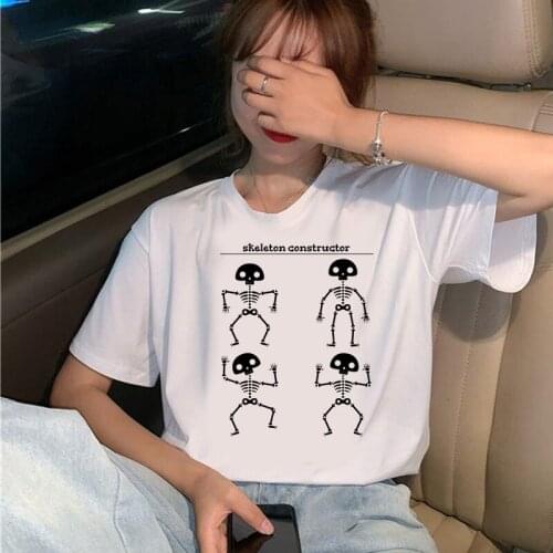 Summer New Women Tshirt Skulls Print Harajuku Graphic T shirt White Short Sleeve Female T shirt Ladies Tshirt