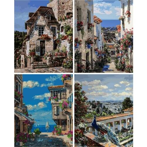 HUACAN Painting By Numbers House Scenery Pictures Gift Kits Drawing Canvas HandPainted Home Decor Gift