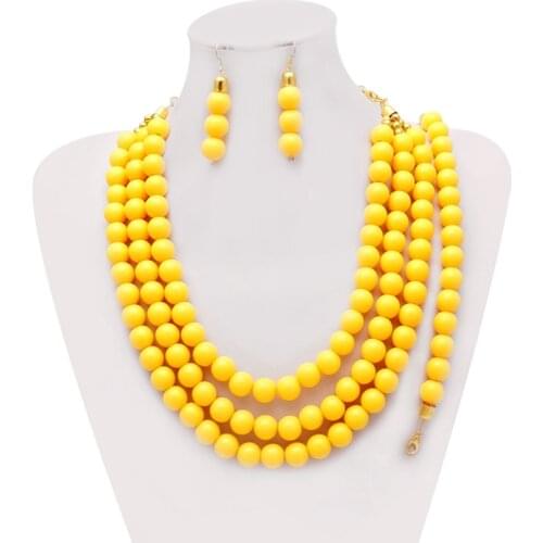 Yulaili Classic Pure Color Beaded Choker Necklaces Earrings Charm Bracelet Nigerian Wedding Jewelery African Beads Jewelry Sets