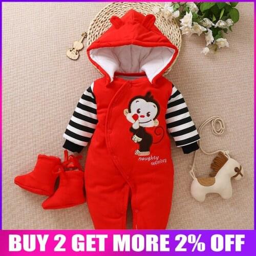 BibiCola Infant Baby Warm Rompers Clothes Newborn Baby Winter Thicken Long Sleeve Jumpsuit infant Cartoon Overalls Baby onesie