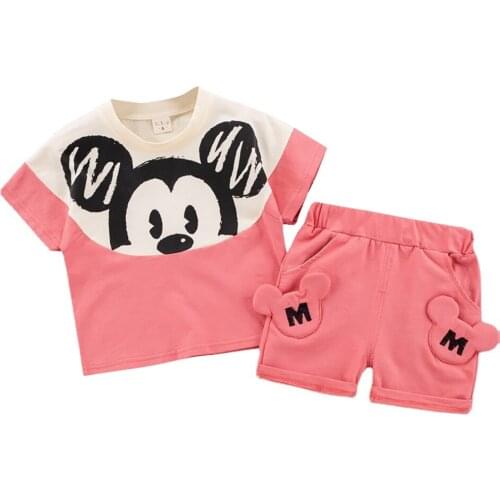 Disney Baby Mickey Mouse Set Tops + Pants 2Pcs Boys Girls Outfits Clothes for Toddler Kids Cartoon Print Tracksuit Tshirt Shorts