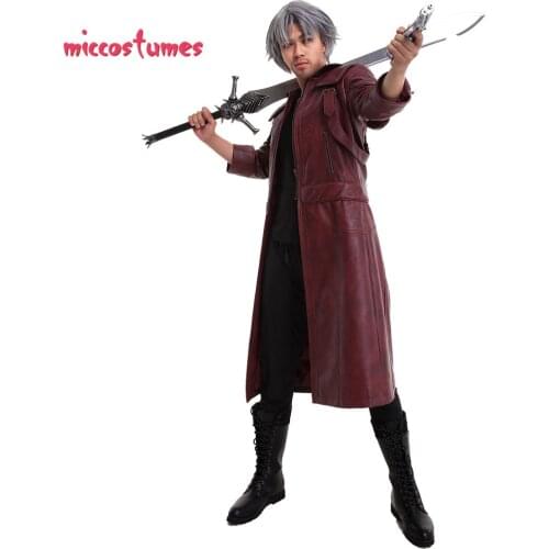 Dante Cosplay Costume Leather Coat Jacket Mens Halloween Outfits