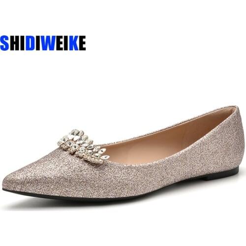 Fashion Women Ballet Shoes Leisure Spring Pointy Ballerina Bling Rhinestone Flats Shoes Princess Shiny Crystal Wedding Shoes