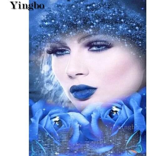 Diy Diamond Painting Set Full Square Round Drill Beautiful Woman With Blue Rose 5D Diamond Embroidery Cross Stitch Kit Gift New