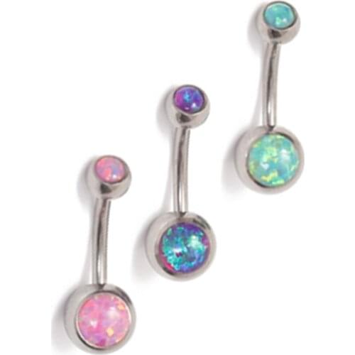 G23 Titanium Internally Threaded Bezel Set Opal Navel Ring Belly Piercing