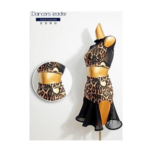 2020 new latin dance practice clothes female sexy leopard dance suit with hip skirt short top