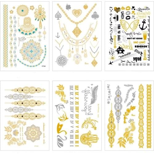 New 21x15cm Hot golden flash tattoos Fashion Gold feather and bow-knot mutiple temporary tattoos
