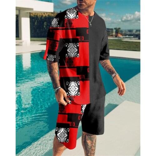 2021 summer new pattern 3D printing casual sportswear mens suit short-sleeved T-shirt + sports shorts 2-piece set