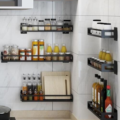 Storage Shelf Kitchen Shelf Organizer Stainless Steel Seasoning Storage Rack Wall Mounted Non-drilling Flavouring Holder