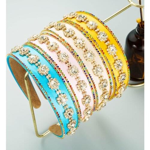 Full Crystal Chain Headband Baroque Style Shiny Crystal Beaded Rhinestones Ladies Hair Accessories Fashion Candy-colored Jewelry