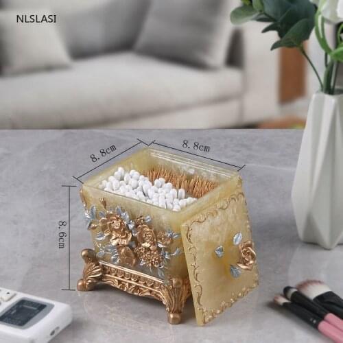 European Luxury Style Resin Home Creative Portable Cotton Swab Toothpick Cotton Swab Storage Box Table Cosmetic Organizer Box