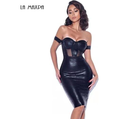 Sexy Strapless Mesh Black Bodycon Bandage Dress 2021 Hot Sale Womens Summer New Designer Fashion Party Dress Vestido