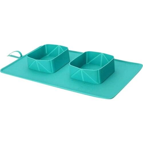 Pet Dog Travel Bowls Silicone Folding Pet Bowl Portable Double 'Roll-Up' Pet Bowl Flannel Bag Outdoor Pet Portable