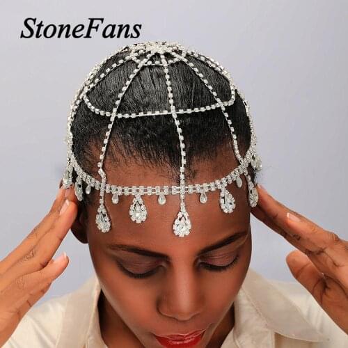 Stonefans Bridal Hair Accessories Rhinestone Head Chain Indian Jewelry for Women Water Drop Forehead Chain Hat Wedding Jewelry