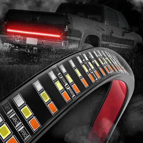 MICTUNING 60" Triple Row LED Tailgate Light Bar with Amber Turn Signal Red Brake/Running White Reverse Lights Tailgate Light
