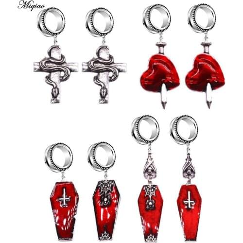 Miqiao 1 Pair 6-30mm Ear Plugs and Tunnels Cross Dangle Ear Piercing Expansion Ear Stretched Flesh Tunnels Body Jewelry Piercing