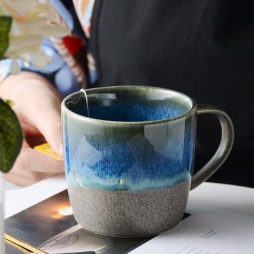 Japanese-style Vintage Ceramic Coffee Mug 11oz Star glaze Tea Milk Beer Mug with Handle Water Cup Home Office Drinkware