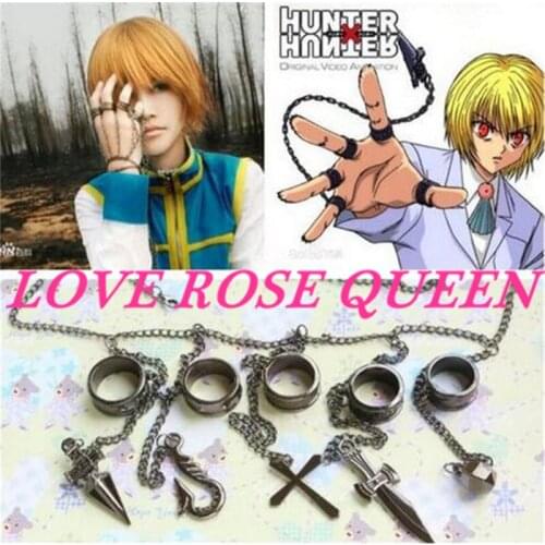 High QUALITY Cartoon Hunter x Hunter Kurapika five darts A finger ring Chain Weapon Accessories Cosplay props Ring Hand chian