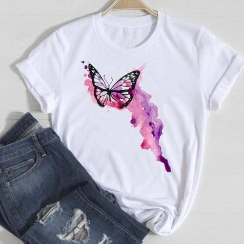 Women 2021 Simple Short Sleeve Watercolor Cartoon Summer Female Tshirts Fashion Clothes Graphic T Top Lady Print Tee T-Shirt