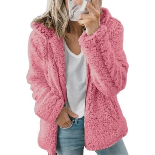 Womens Jacket Coat Zipper Closure Plush Fleece Coat Autumn Jacket Winter Hooded Solid Color Warm Outerwear куртка женская