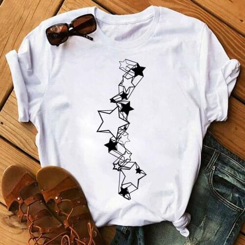 Women Fashion T Shirt Cartoon Star Casual Cute Love Print Graphic Tee Tops Summer Short Sleeve Female Clothes Tshirt T-Shirts