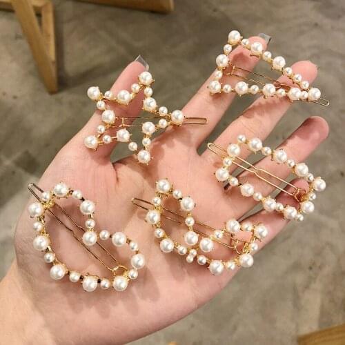 Fashion Women Geometric five-pointed star love hairpin ins imitation pearl hairpin Hair Claws Women Hair Accessories