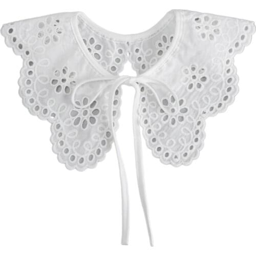 Women Autumn Decorative False Fake Collar Hollow Out Jacquard Lotus Floral Big Shawl Wrap Lace-Up Bowknot Necklace Short 85LB