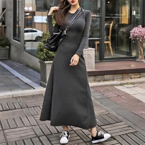 Plus Size M-6XL Vestidos Women Casual O-Neck Long Dress Ladies Solid Dresses 2020 Autumn Female Maxi Dress Street Autumn Winter