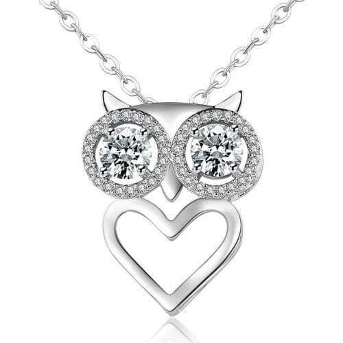 2019 Vintage Hollow Heart Owl Pendant Necklaces Distinctive Blue Red Crystal Trendy Jewelry Long Chain Necklace For Women Gifts