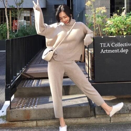 Pieces pieces ASM winter new joker turtleneck collar render unlined upper garment show thin two-piece pullovers pants