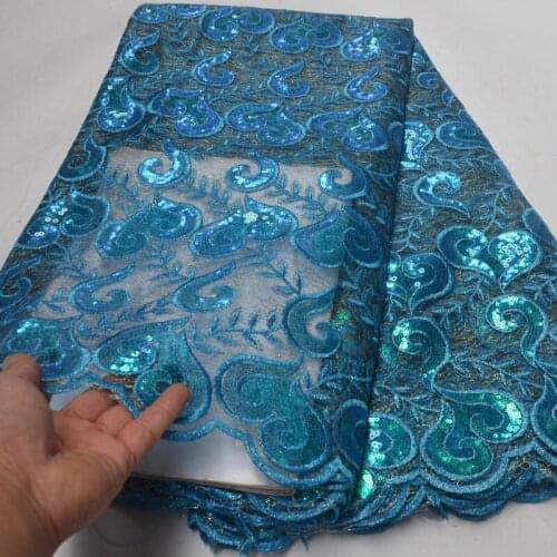 10colors 2019 newest African sequins tulle lace fabric turquoise blue French net lace fabric with embroidery for party FLP172