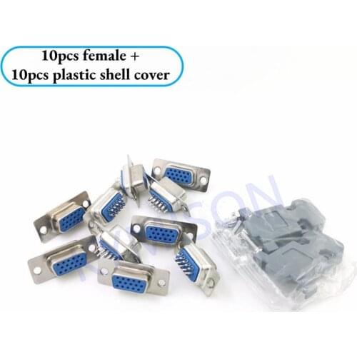 10 sets RS232 Parallel Serial Port DB15 3-Rows 15 Pin D Sub 10pcs Male/Female Solder Connector + 10pcs Plastic Shell Cover