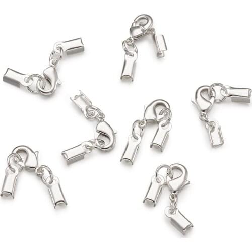 10 Sets Silver Color Brass Clip Ends with Lobster Claw Clasps for Jewelry Making Bracelet Connectors With Chain Findings 33x5mm