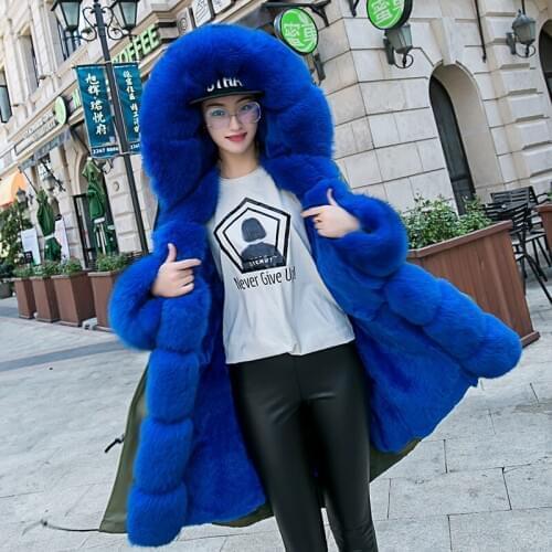 2020 Real Rex Rabbit Fur American Military Parka with Hood Long Women Cmouflage Army Coat with Fur Liner Wadded Jacket