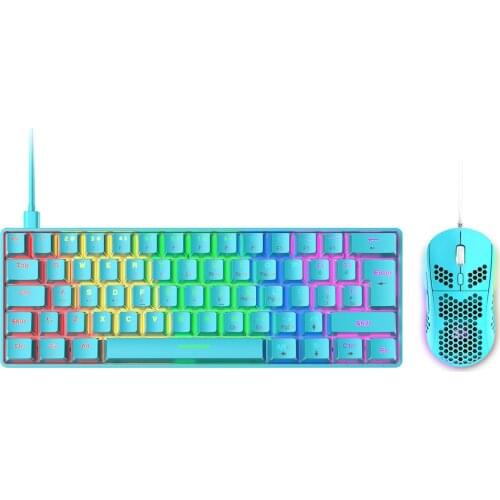 60% RGB Chroma Wired Custom Mechanical Keyboard Set With Mouse Combo For Ipad/Laptop Gamer Gaming Keyboard - Blue (Red Switch)