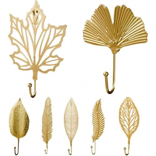 80% Hot Sales!!! Golden Metal Leaf Shape Hook Door Wall Wardrobe Clothes Bag Hanger Hanging Decor