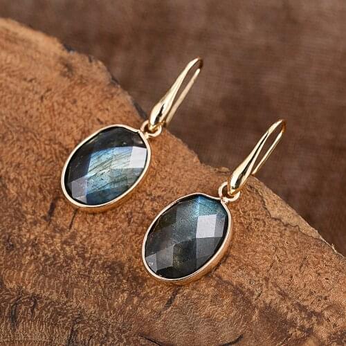 Sparkling Natural Moon Stones Drop Hook Earrings Women Golden Hope Lucky Jewelry