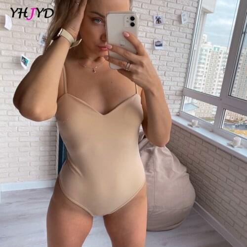 Skinny Body Femme Bodysuit Women Sexy Elegant Body Suit Low Cut Spaghetti Strap Sleeveless Rompers Womens Outfits Streetwear