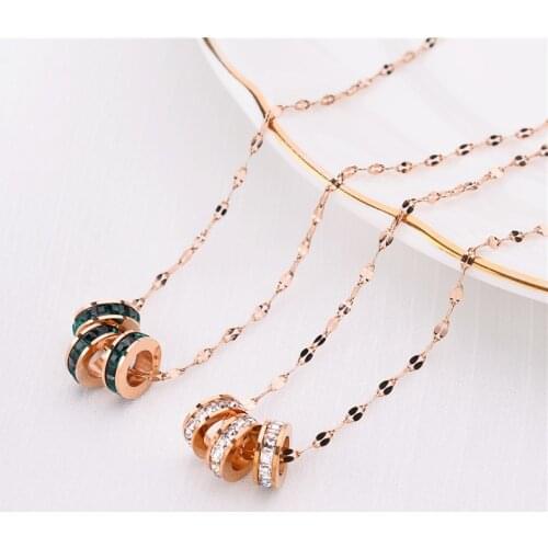 Hot Luxury Three Round Accessories Cubic Zirconia Lip Chain Necklace Women Korean Style Fashion Stainless Steel Ladies Jewelry