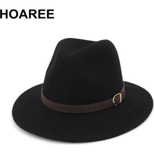 100% Wool Fedora Hat for Women Men British Vintage Wide Brim Fedoras Felt Hat Jazz Couple Cap Burgundy Black Navy Camel Hat