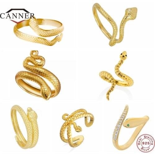 CANNER Minimalist Punk 925 Sterling Silver Rings for Women Snake Round Opening Adjustable Ring Wedding Fine Jewelry Gift anillos